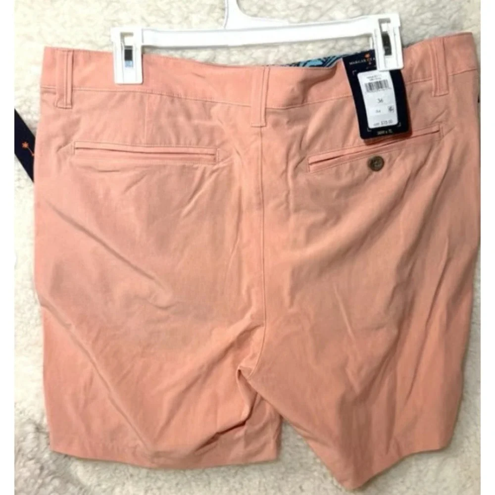 Margaritaville Mens Hybrid Shorts 38 Peach‎ Pink Flat Front Palm Tree NWT